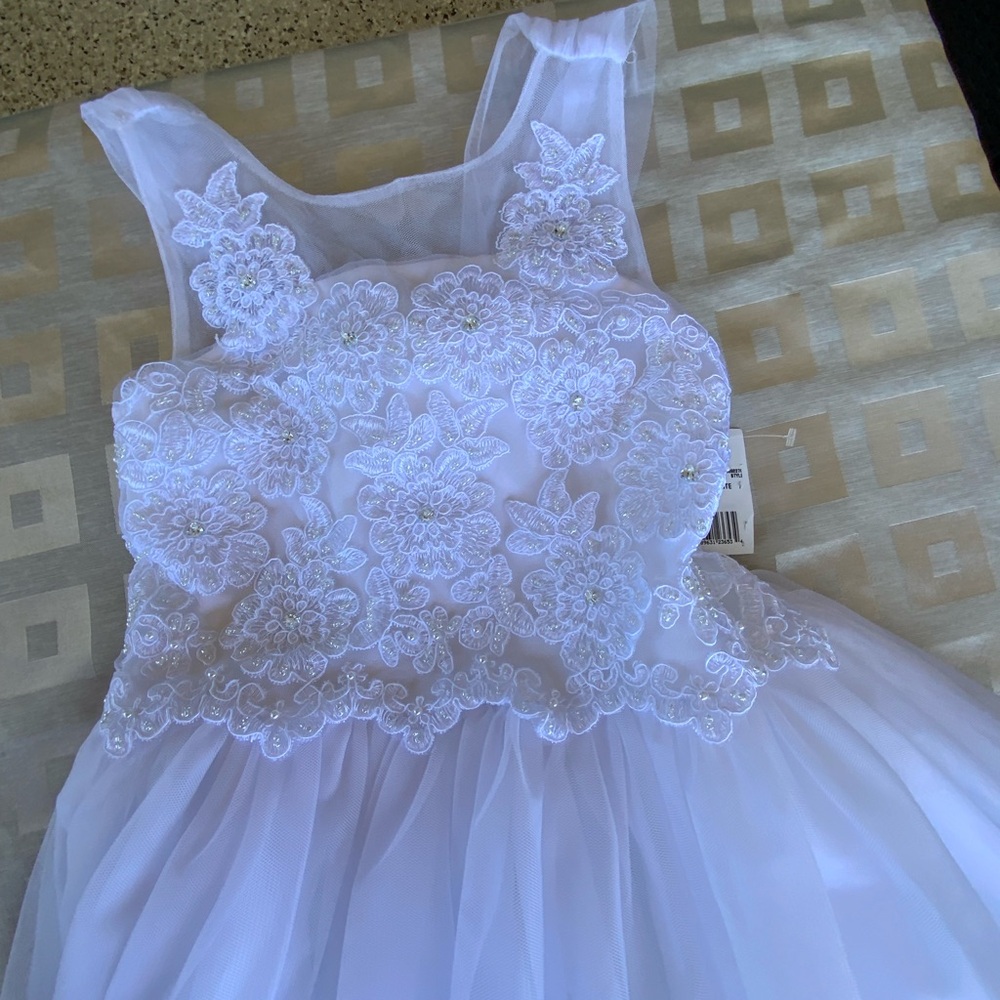 NWT Poppies & Roses white Lace Bodice Illusion Communion/Formal Girls' Dress